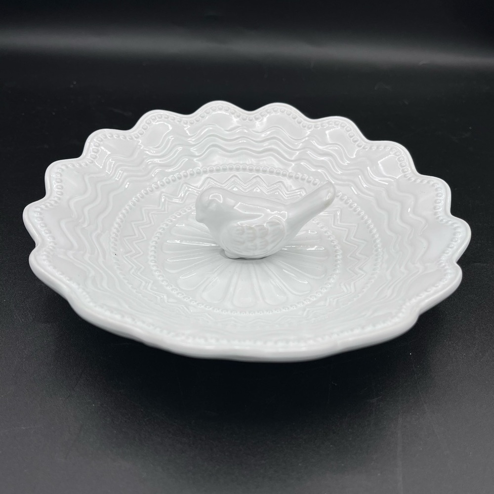 Arlington Designs trinket dish w/ bird & rim dots